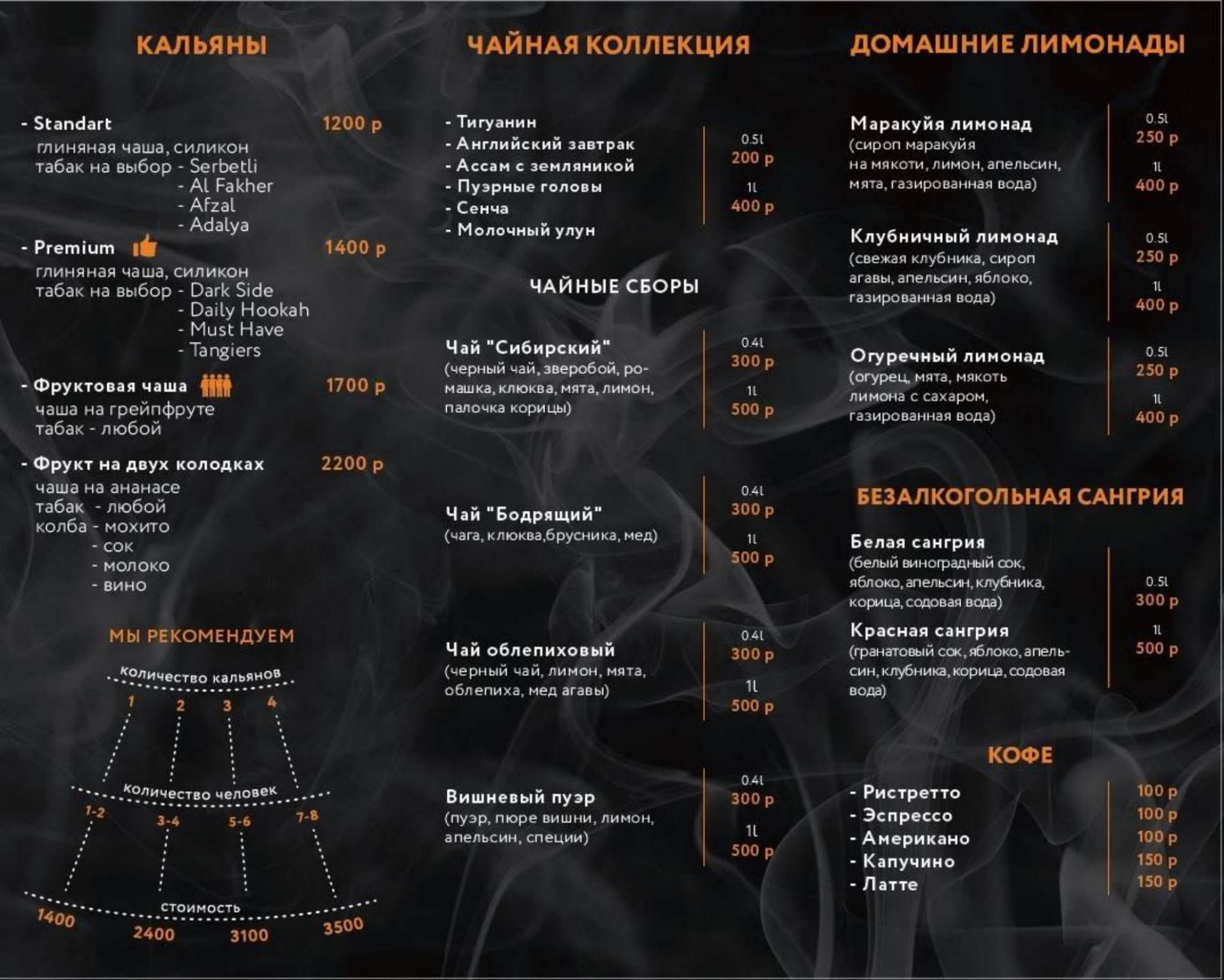 BrickWood, Кальянная, Основное меню - Санкт-Петербург - Tabler